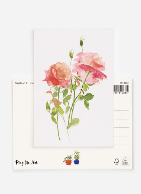 Ansichtkaart Roses Sweet Pink - Ping He Art